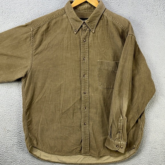 Eddie Bauer Shirt Flannel Mens XL Tan Herringbone Button Down Long Sleeve Casual